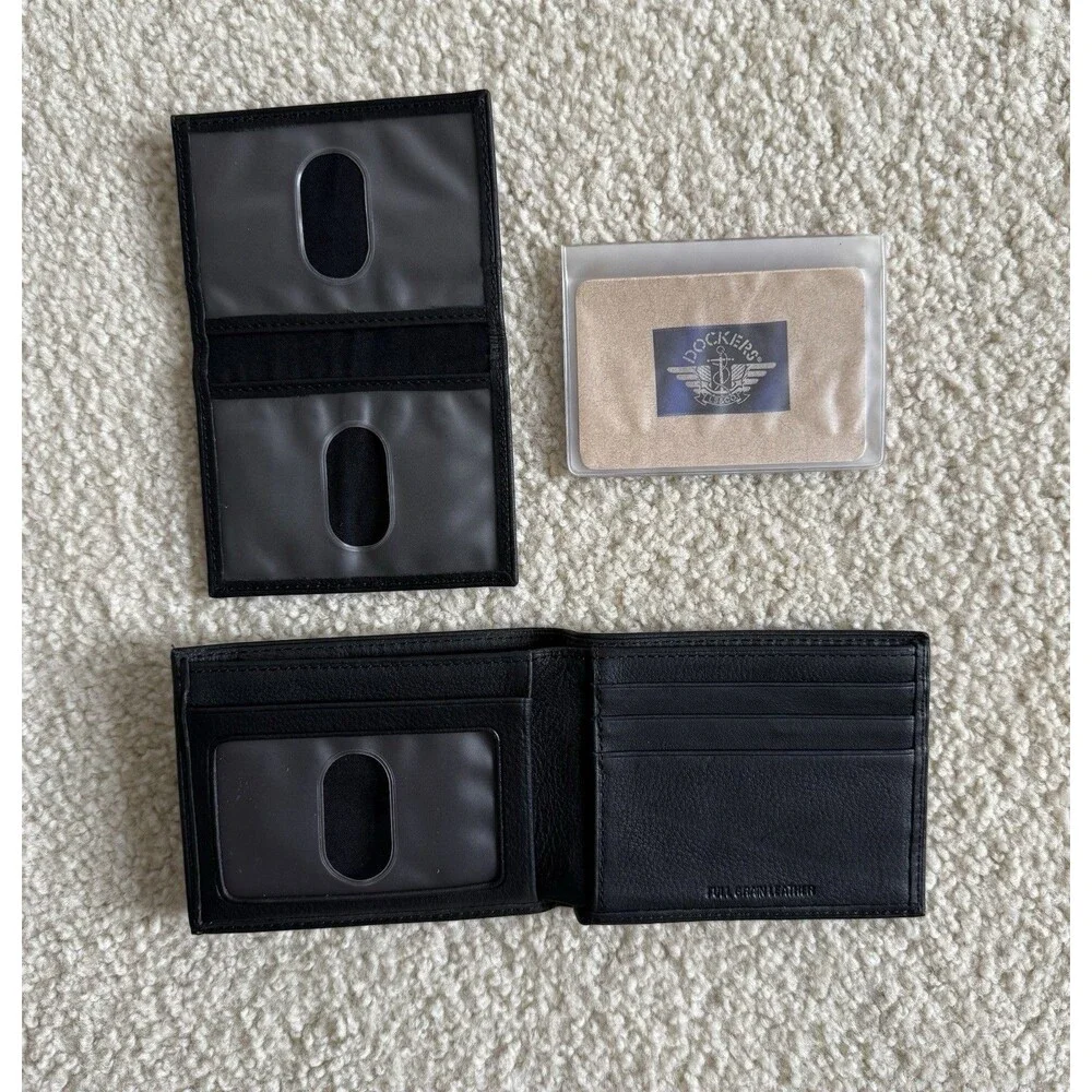 Dockers Men’s Pocketmate Full Grain Leather L-Fold Wallet Black-New With Box